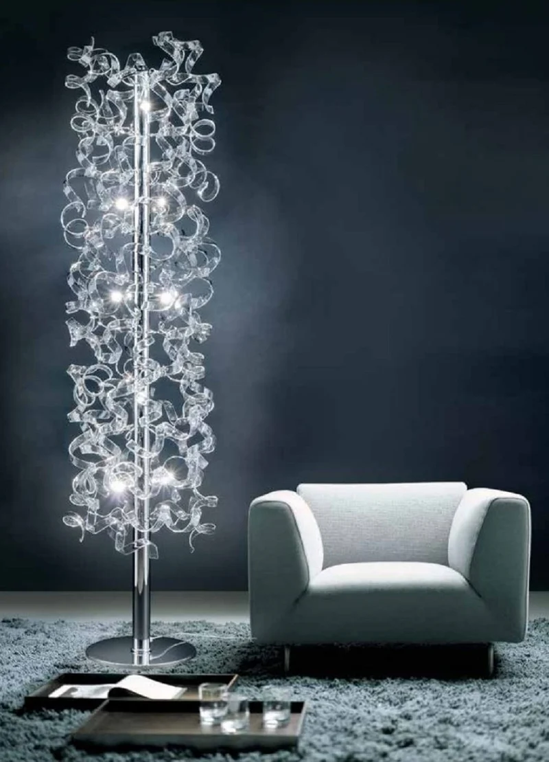 Casa Padrino Luxus LED Stehleuchte Silber Ø 40 x H. 170 cm - Wohnzimmer Stehlampe mit 60 Glaselementen - Hotel Stehleuchte - Luxus Qualität - Made in Italy