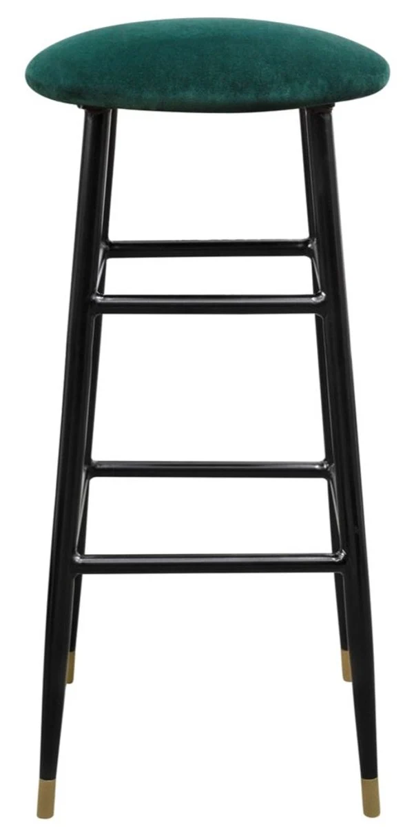 Casa Padrino Luxus Barhocker Grün / Schwarz Ø 37 x H. 76 cm - Barstuhl mit Samtstoff