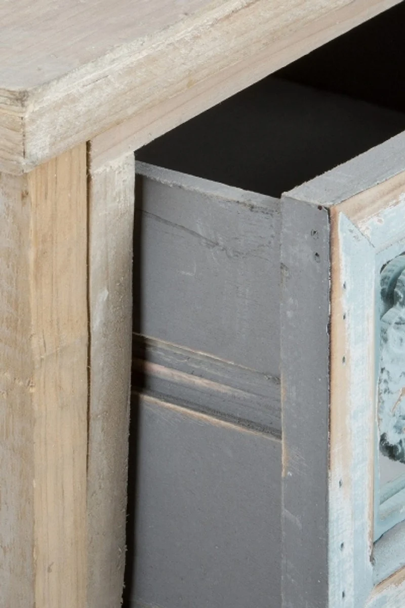 Casa Padrino Landhausstil Konsole Antik Weiß / Naturfarben 85 x 37 x H. 77 cm - Handgefertigter Shabby Chic Konsolentisch mit 2 Schubladen