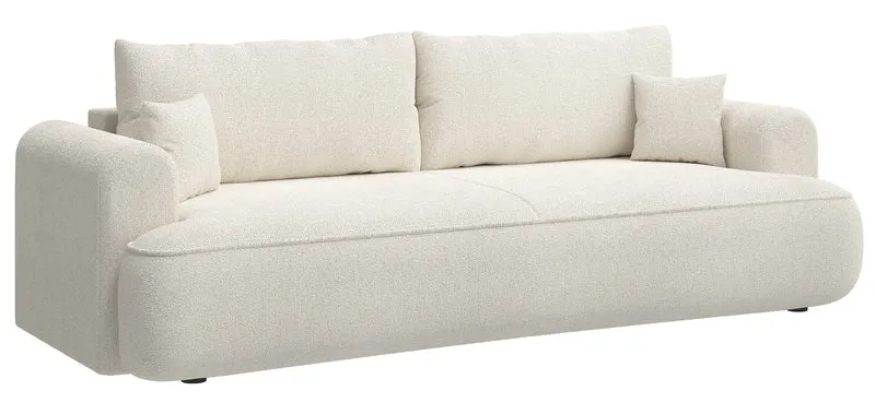 Dreisitziges ausklappbares Sofa Ovo mit Stauraum, cremefarbener Chenille-Bezug