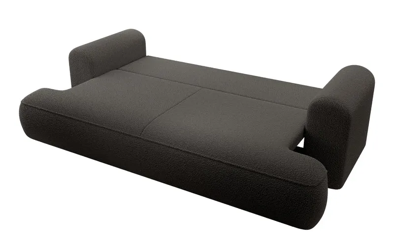 Dunkelgraues, dreisitziges Schlafsofa Ovo mit Stauraum aus Bouclé-Stoff