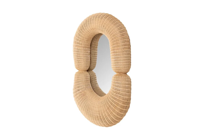 Casa Padrino Luxus Wandspiegel Naturfarben 75 x 17 x H. 120 cm - Wandspiegel mit tiefem Rahmen aus geflochtenem Rattan - Luxus Deko Accessoires