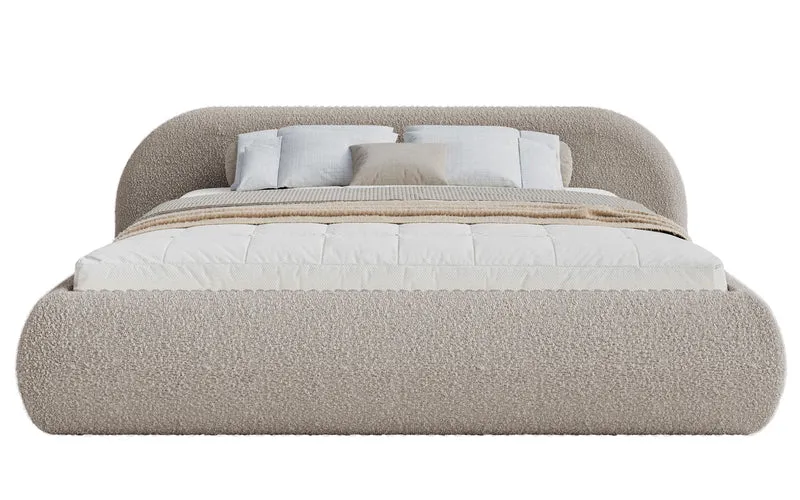 Polsterbett 180x200 cm Shels Low mit Stauraum, Metallrahmen, grau-beige Bouclé