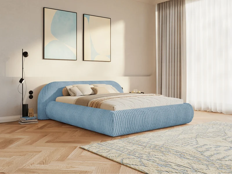 Polsterbett 160x200 cm Shels Low, blau, dicker Cordstoff