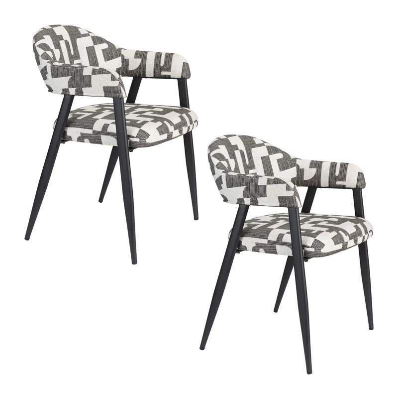 Esszimmerstuhl Miyo 2er-Set, Schwarz mit grafischem Muster, Dutchbone