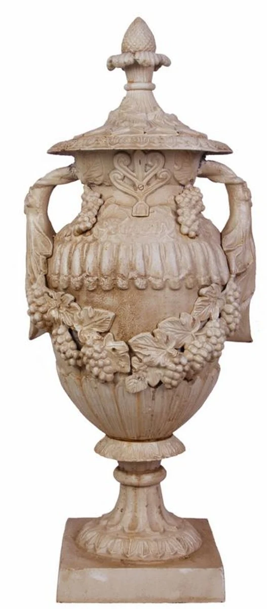 Casa Padrino Antik Stil Gartenpokal Garten Ornament - Gusseisen - Altweiss Antikstil Garten Dekoration - schwere Ausführung -