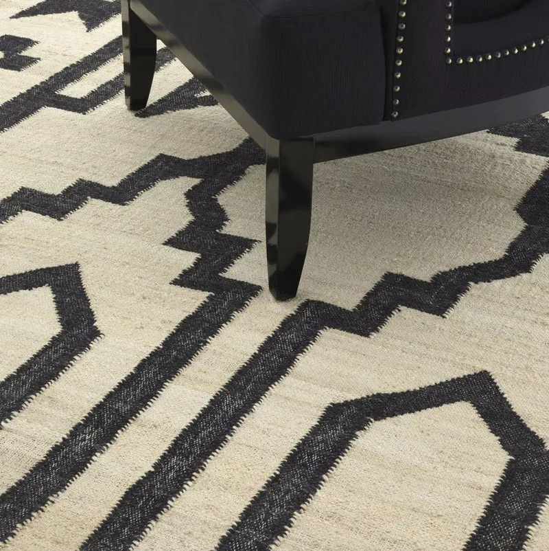 Casa Padrino Luxus Jute & Woll Teppich Naturfarben / Schwarz 300 x 400 cm - Handgewebter Wohnzimmer & Hotel Teppich - Wohnzimmer Deko Accessoires - Luxus Qualität