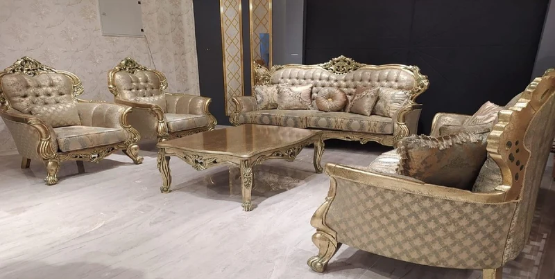 Casa Padrino Luxus Barock Sofa Gold / Grün / Gold - Prunkvolles Wohnzimmer Sofa mit elegantem Muster - Barock Wohnzimmer Möbel