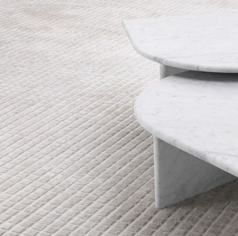 Casa Padrino Luxus Wohnzimmer Teppich Silber Sandfarben 200 x 300 cm - Moderner handgewebter rechteckiger Viskose Teppich - Luxus Qualität