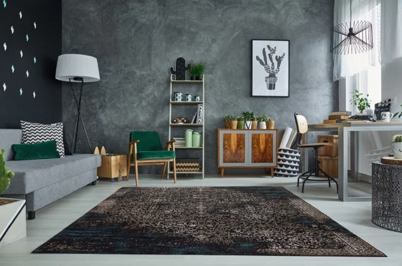 Casa Padrino Wohnzimmer Teppich Vintage Blau / Mehrfarbig 160 x 240 cm - Rechteckiger Baumwoll Teppich - Wohnzimmer Deko Accessoires