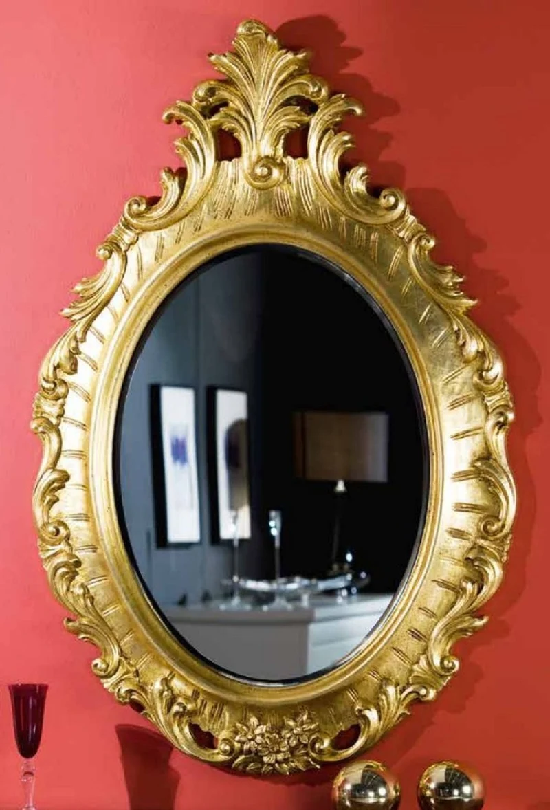 Casa Padrino Luxus Barock Spiegel Gold - Ovaler Wandspiegel im Barockstil - Barock Wohnzimmer Spiegel - Barock Garderoben Spiegel - Barock Möbel