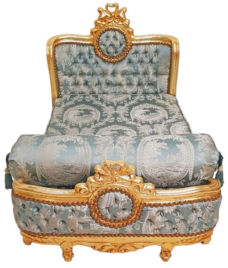 Casa Padrino Barock Hundebett Grün Muster / Antik Gold - Handgefertigtes Antik Stil Hundebett - Prunkvolle Hunde Möbel im Barockstil - Antik Stil Tiermöbel - Barock Tiermöbel