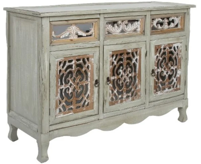 Casa Padrino Landhausstil Kommode mit 3 Türen und 3 Schubladen Antik Grau / Antik Braun 120 x 40 x H. 79 cm - Handgefertigte Anrichte im Landhausstil