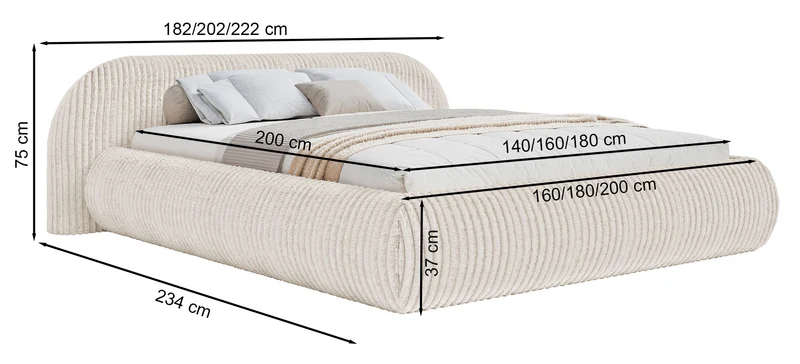 Polsterbett 180x200 cm Shels Low braunes Bouclé
