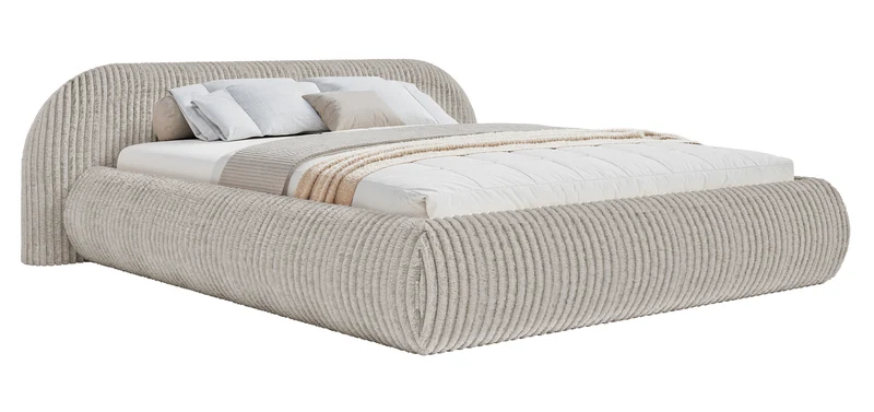 Polsterbett 140x200 cm Shels Low in grau-beige, dicker Cordstoff