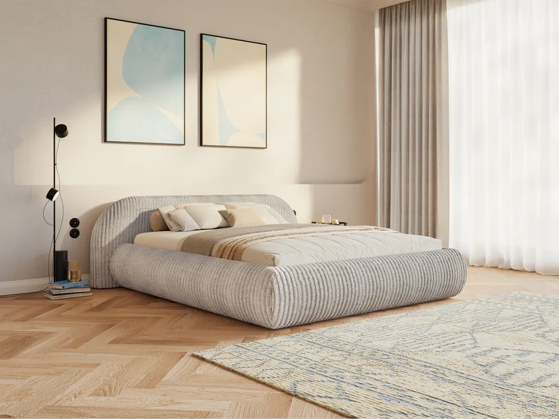 Polsterbett 140x200 cm Shels Low in grau-beige, dicker Cordstoff
