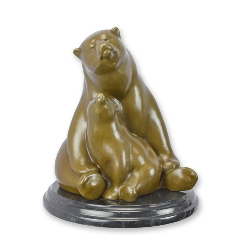 Casa Padrino Luxus Bronzefigur Bärin mit Jungem Grün / Schwarz 26,5 x 26,5 x H. 30,5 cm - Bronze Skulptur mit Marmorsockel - Bär Deko Figur - Tier Skulptur