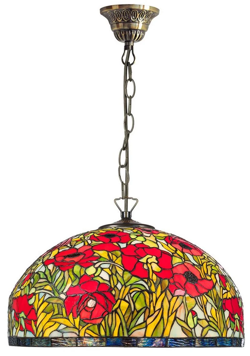 Casa Padrino Tiffany Hängeleuchte Bunt im Jugendstil, Handgefertigte Glaslampe Mehrfarbig Ø 50 x H. 95 cm