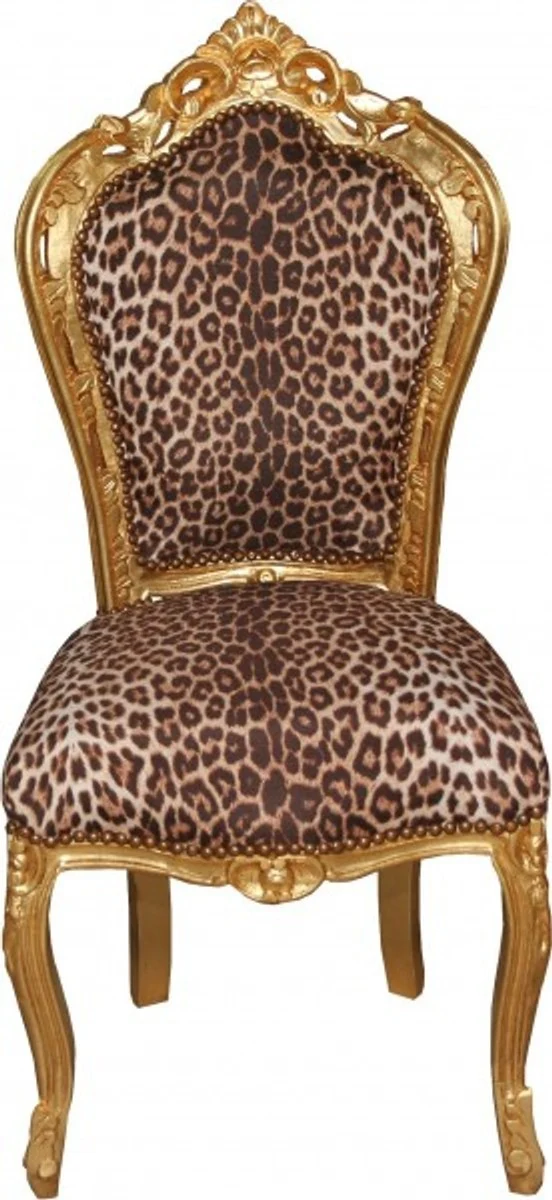Casa Padrino Barock Esszimmer Set Leopard/Gold - Esstisch + 6 Stühle ohne Armlehnen