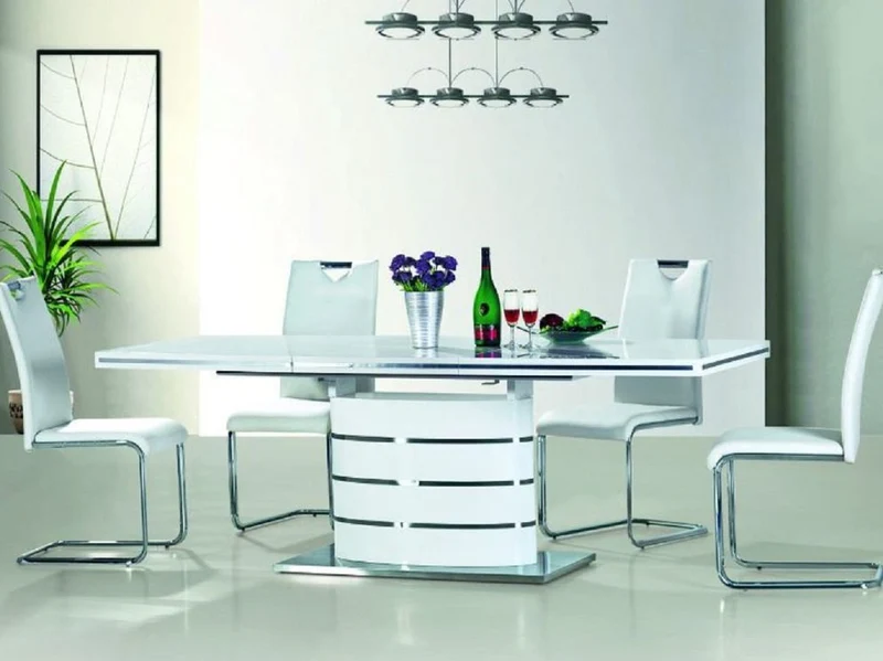 Casa Padrino Luxus Esstisch Weiß / Silber 160-220 x 90 x H. 77 cm - Moderner Ausziehbarer Esszimmertisch - Luxus Küchen Möbel