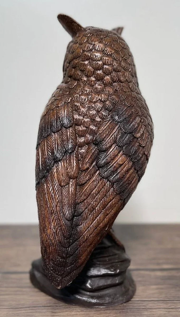 Casa Padrino Luxus Bronze Skulptur Eule 15 x 15 x H. 37 cm - Deko Figur - Wohnzimmer Deko - Schreibtisch Deko