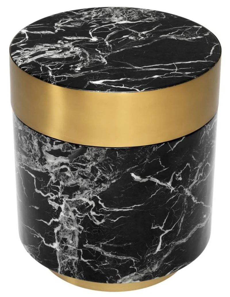 Casa Padrino Beistelltisch Schwarz / Messing Ø 45 x H. 53 cm - Luxus Qualität
