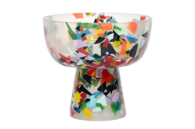 Casa Padrino Luxus Schale Mehrfarbig Ø 25 x H. 23 cm - Hohe runde Deko Schale aus Kunstharz in transparenter Konfetti Optik - Luxus Deko Accessoires