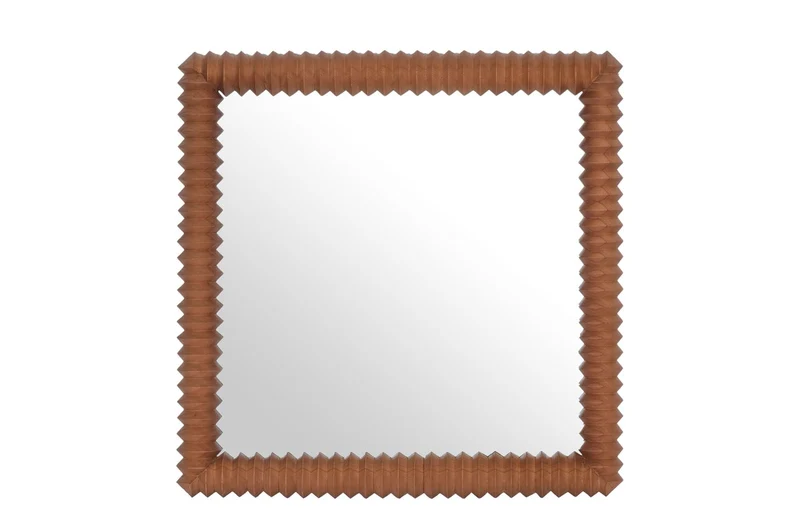 Casa Padrino Luxus Wandspiegel Braun 56,5 x 4 x H. 56,5 cm - Quadratischer Wandspiegel Kiko mit Rahmen aus Mindi-Holz im Amber Finish - Luxus Deko Accessoires
