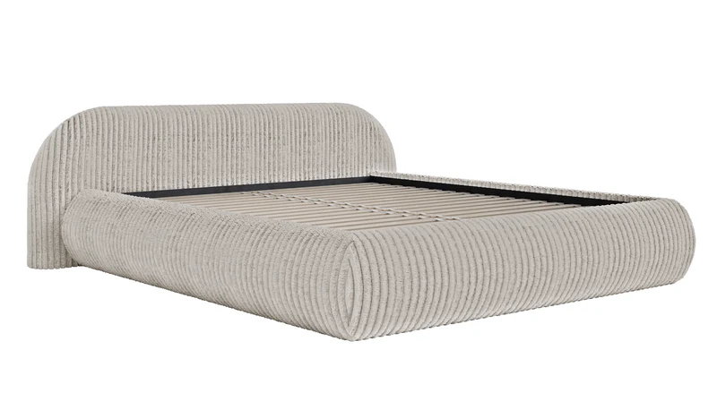Polsterbett 180x200 cm Shels Low in grau-beige, dicker Cordstoff