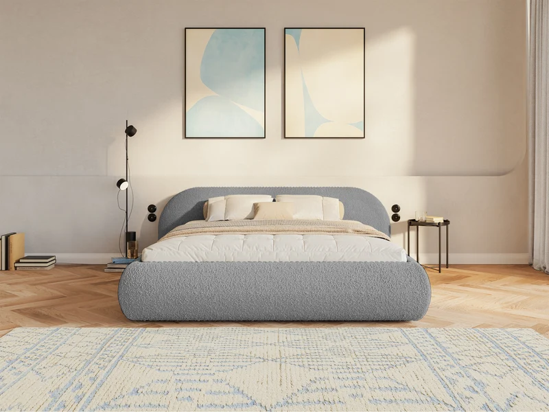 Gepolstertes Bett 160x200 cm Shels Low in grauem Bouclé