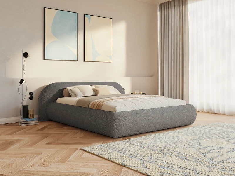 Polsterbett 160x200 cm Shels Low braunes Bouclé