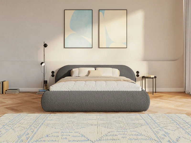 Polsterbett 160x200 cm Shels Low braunes Bouclé
