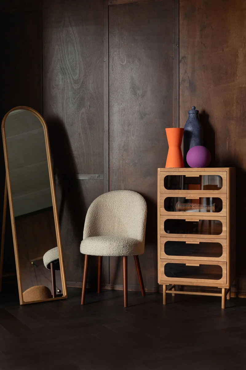 Esszimmerstuhl Barbara im 2er-Set, Beige mit Bouclé-Bezug Dutchbone