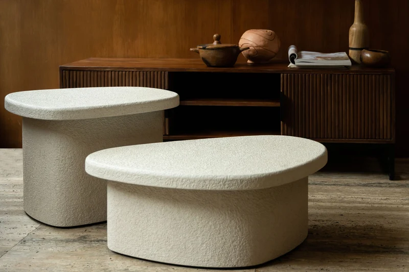 Beistelltisch Veda High aus recyceltem Marmor im Boho-Chic-Design