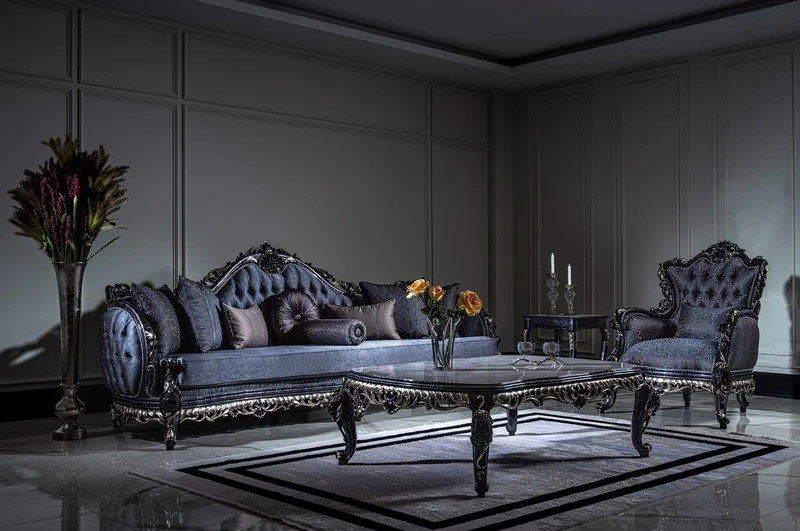 Casa Padrino Luxus Barock Sofa Blau / Gold - Handgefertigtes Wohnzimmer Sofa mit elegantem Muster und dekorativen Kissen - Prunkvolle Wohnzimmer Möbel im Barockstil