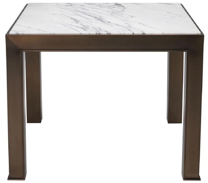 Casa Padrino Luxus Beistelltisch Antik Messingfarben / Weiß / Lila 65 x 65 x H. 51,5 cm - Edelstahl Tisch mit Marmorplatte - Wohnzimmer Möbel - Luxus Möbel