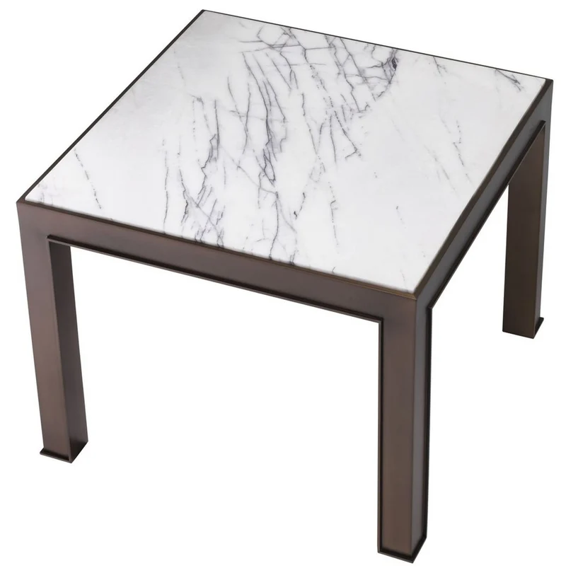 Casa Padrino Luxus Beistelltisch Antik Messingfarben / Weiß / Lila 65 x 65 x H. 51,5 cm - Edelstahl Tisch mit Marmorplatte - Wohnzimmer Möbel - Luxus Möbel