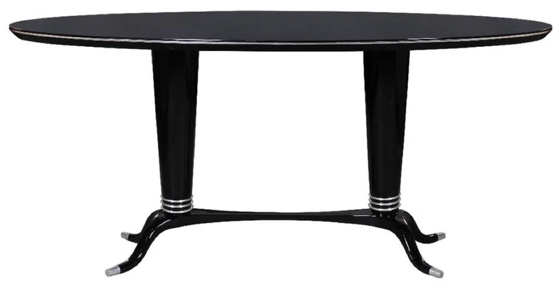 Casa Padrino Luxus Esstisch Schwarz / Silber 176 x 87 x H. 78 cm - Ovaler Massivholz Esszimmertisch - Moderne Esszimmer Möbel - Luxus Kollektion