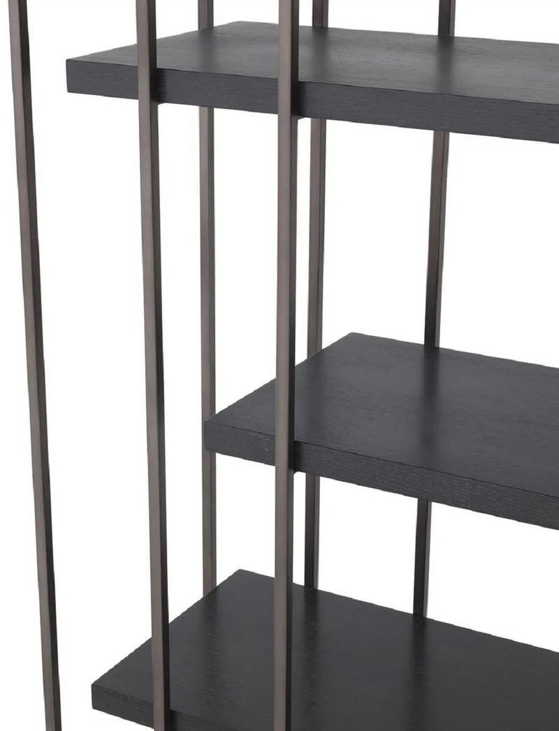 Casa Padrino Luxus Regalschrank Schwarz / Bronze 166 x 45 x H. 222 cm - Bücherschrank - Wohnzimmerschrank - Büroschrank