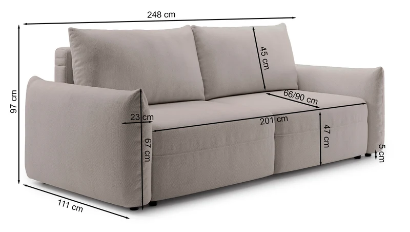 Dreisitziges ausklappbares Sofa Theolla mit Stauraum, beige Chenille