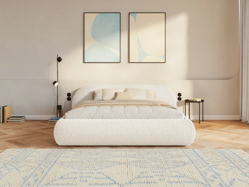 Polsterbett 160x200 cm Shels Low cremefarbenes Bouclé