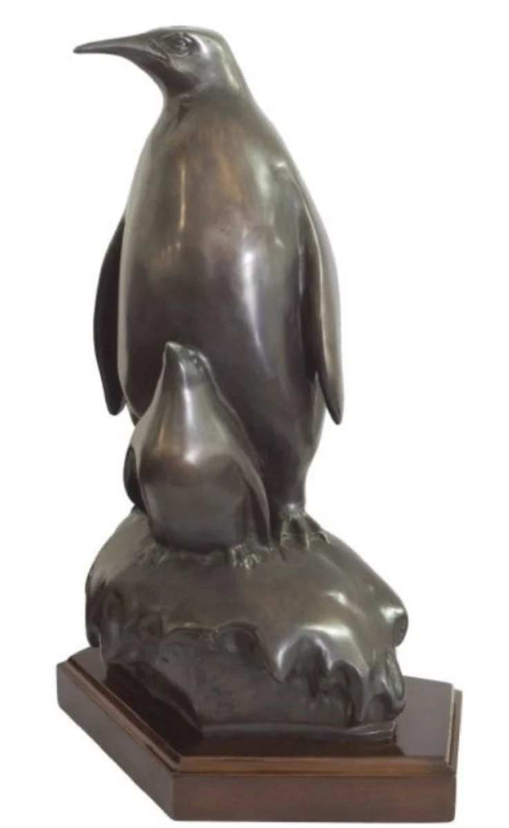 Casa Padrino Bronzefigur Pinguin Mutter mit Kind Bronze / Braun 22 x 15 x H. 33 cm - Luxus Skulptur
