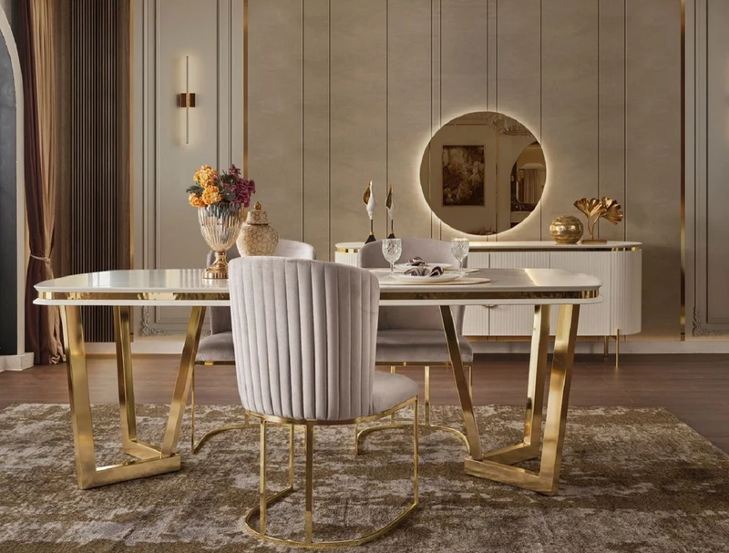 Casa Padrino Luxus Esszimmerstuhl 4er Set Grau / Gold 66 x 52 x H. 90 cm - Luxus Esszimmer & Restaurant Möbel