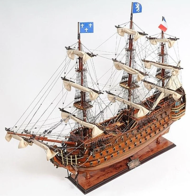 Casa Padrino Luxus Flaggschiff Royal Louis mit Massivholz Ständer Braun 94 x 30,5 x H. 91,4 cm - Handgefertigtes Deko Schiff Holzschiff Segelschiff