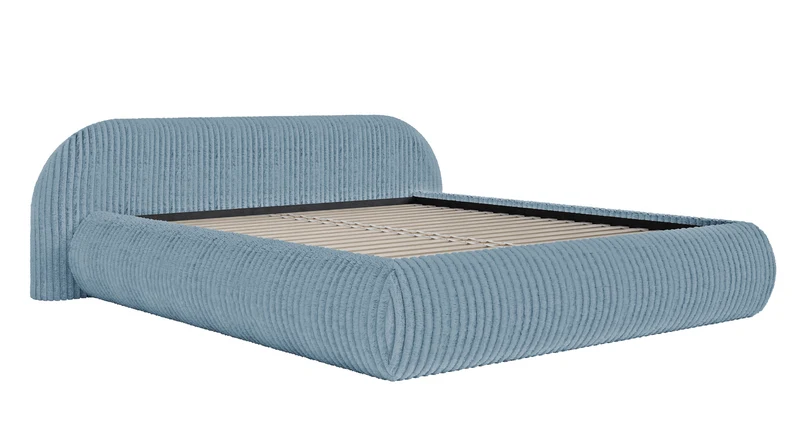 Polsterbett 160x200 cm Shels Low, blau, dicker Cordstoff