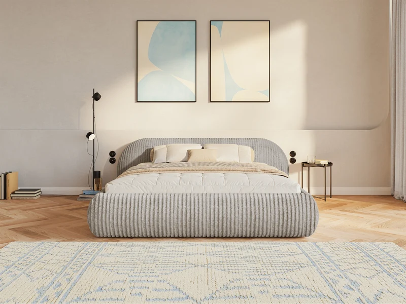 Polsterbett 140x200 cm Shels Low in grau-beige, dicker Cordstoff