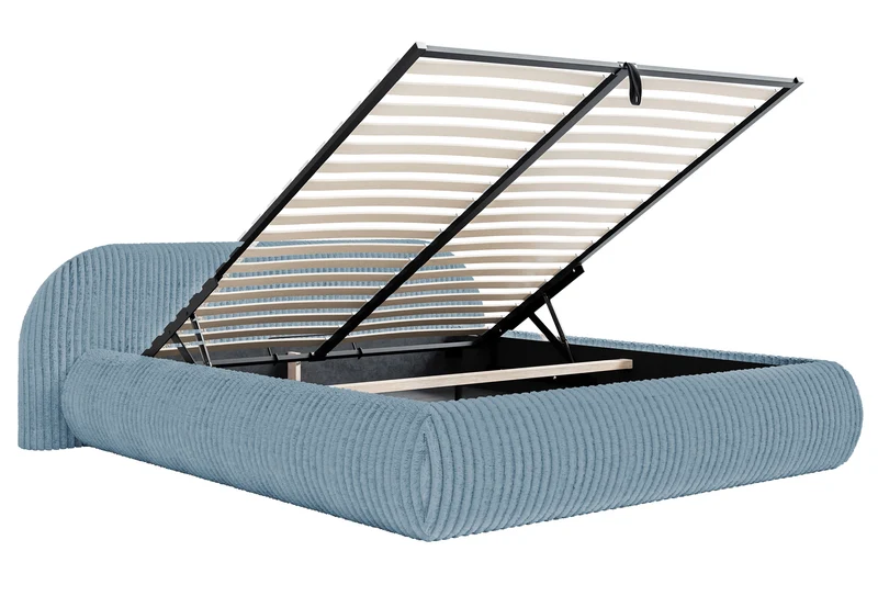 Gepolstertes Bett 180x200 cm Shels Low mit Stauraum, Metallrahmen, blau, dicker Cordstoff