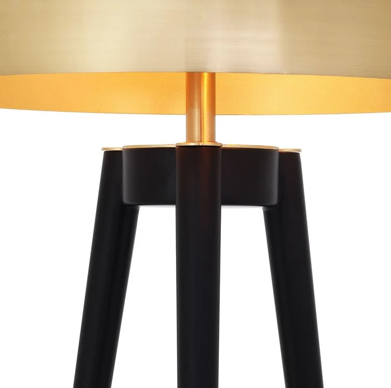 Casa Padrino Luxus Tischleuchte Gold / Schwarz Ø 38,5 x H. 69 cm - Moderne Dreibein Tischlampe mit rundem Metall Lampenschirm