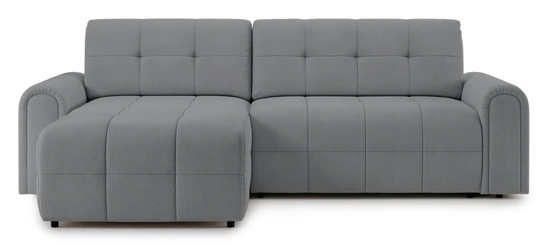 Ecksofa mit Schlaffunktion Simolla, L-förmig, linksseitig, mit Stauraum, grauer Chenille-Bezug