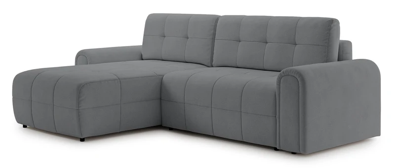 Ecksofa mit Schlaffunktion Simolla, L-förmig, linksseitig, mit Stauraum, grauer Chenille-Bezug